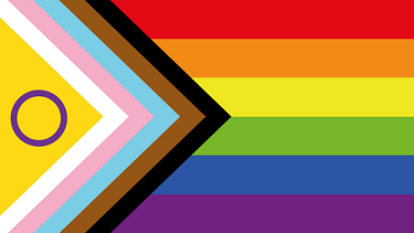 The the progress pride flag with the intersex flag added